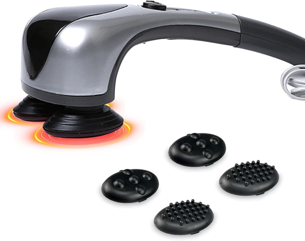 Dual Head Handheld Percussion Massager with Heat, Electric Deep Tissue Back M…