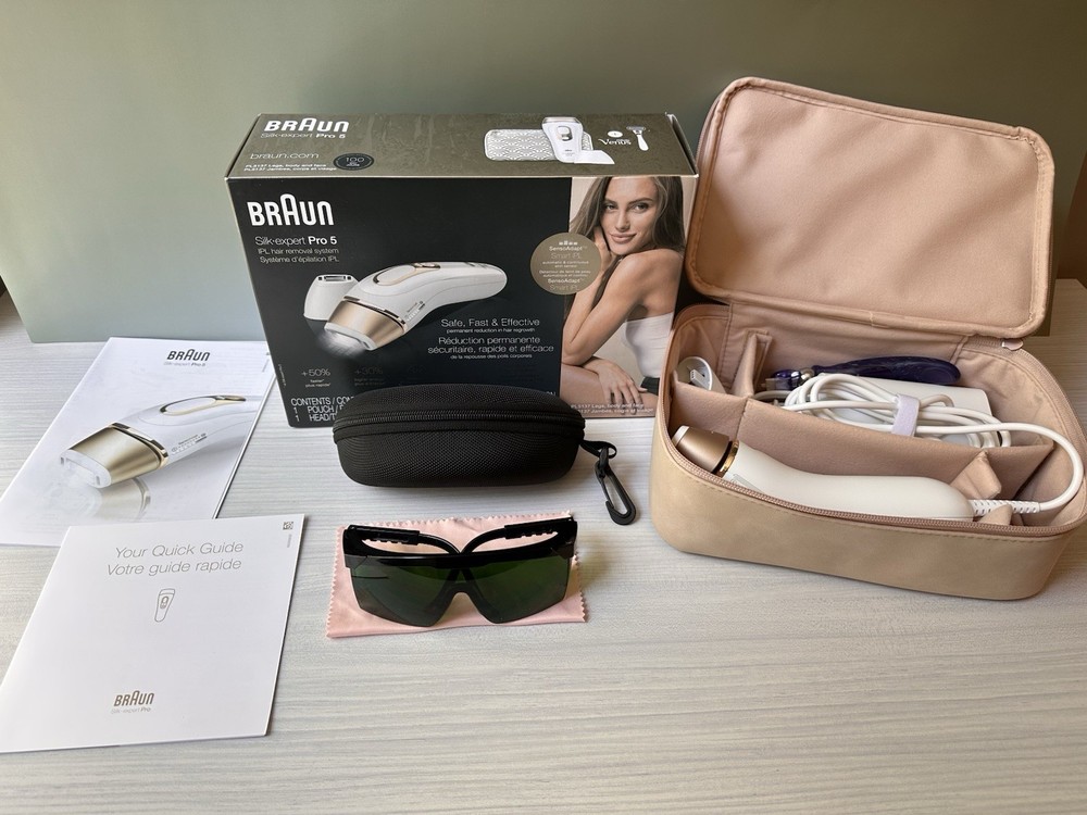 Braun Silk-expert Pro 5 IPL Hair Removal Device White Gold Glasses Included