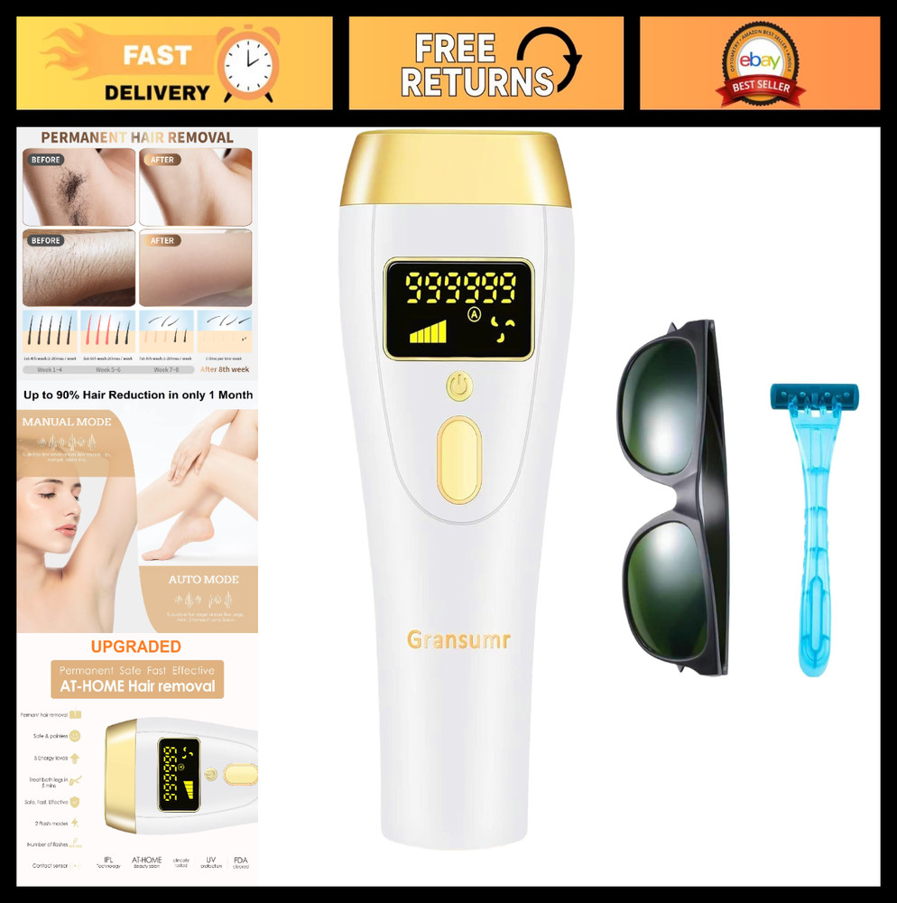 At-Home IPL Laser Hair Removal Device – Painless, 5 Modes, 86% Hair Reduction, F