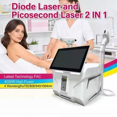 2 In 1 808nm Diode Laser Hair Removal & Pico Laser Tattoo removal Machine 10bar