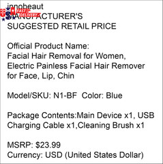 Facial Hair Removal for Women, Electric Painless Facial Hair Remover for Face, L