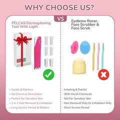 PELCAS Electric Dermaplaning Tool for Face with LED Light, mini, Rose Pink