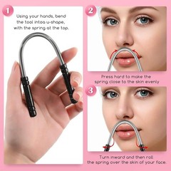 2 Pieces Facial Hair Remover Spring Eyebrow Face Epilator Black, Rose Red