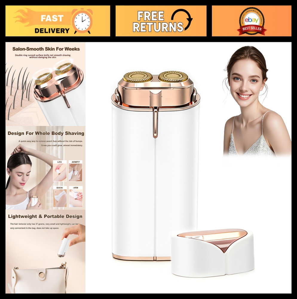 Painless Women’s Facial Hair Remover, LED Light, USB Rechargeable, Dual-Blade Ra