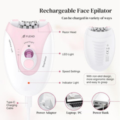 Smooth Glide Epilator for Women, Painless 2-Speed Hair Removal Device with LED L