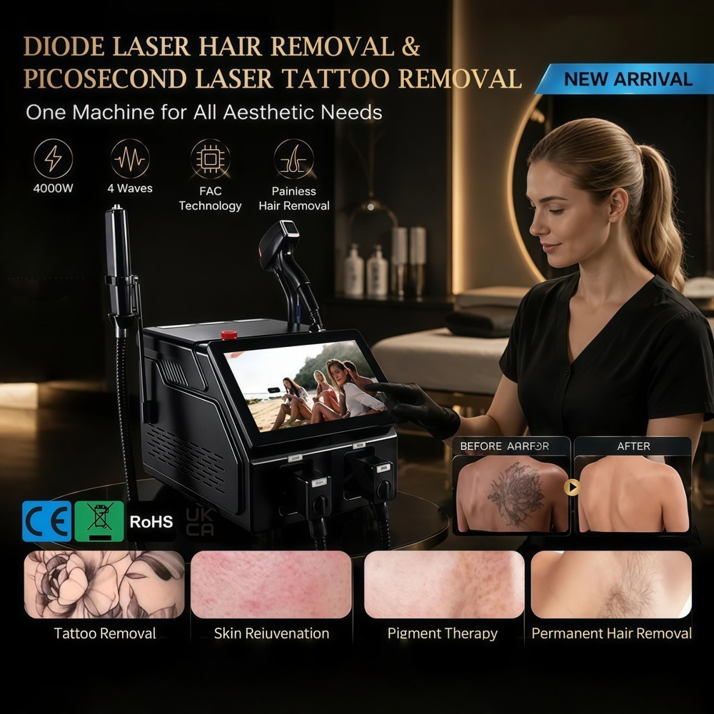 2 In 1 Diode Laser Hair Removal & ND Yag Pico Laser Tattoo Removal Skin Care