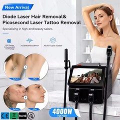 2 in 1 808 Diode Laser Hair & Pico Tattoo Removal Machine Yag 755 808 940 1064NM