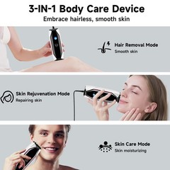 Painless Laser Hair Removal Device with Ice-Cooling, 3-in-1 Skin Rejuvenation, 8