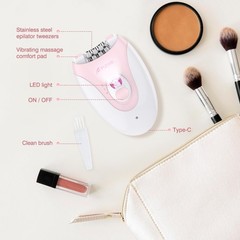 Smooth Glide Epilator for Women, Painless 2-Speed Hair Removal Device with LED L