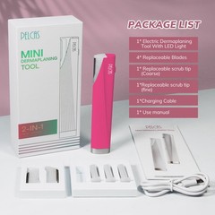 PELCAS Electric Dermaplaning Tool for Face with LED Light, mini, Rose Pink