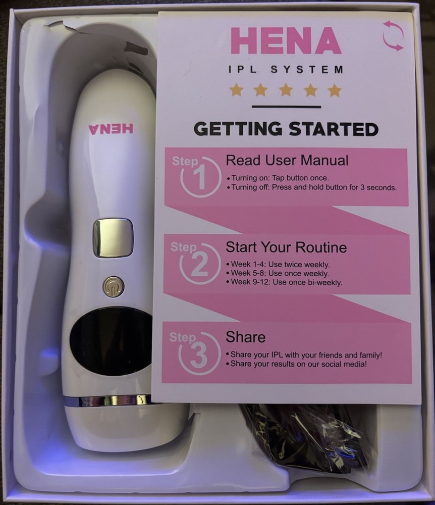 HENA IPL Hair Removal Depilatory System with Safety Glasses New In Open Box