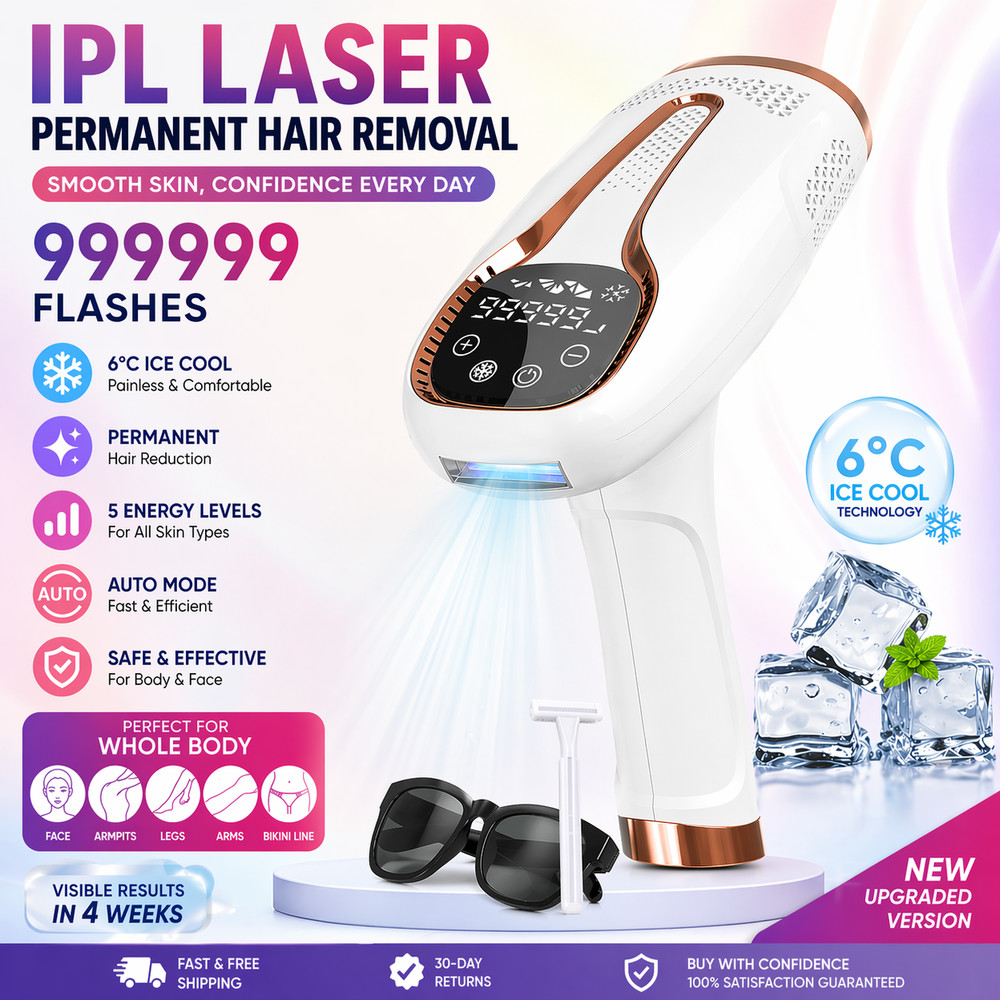 IPL Laser Hair Removal Device 999999 Flashes Permanent Hair Remover 6°C Ice Cool