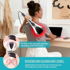 Dual Head Handheld Percussion Massager with Heat, Electric Deep Tissue Back M…
