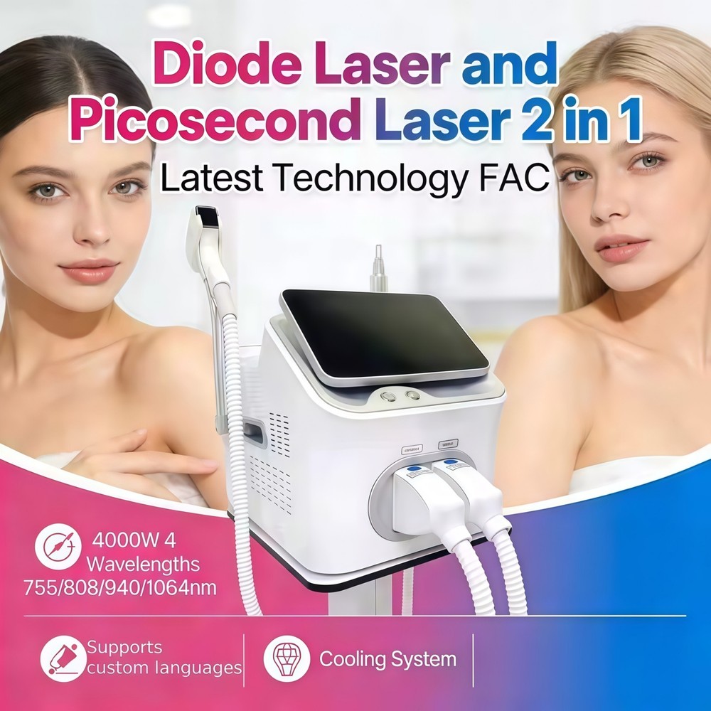 Professional 2 In 1 Diode Laser Hair Removal Machine Picosecond Tattoo Removal