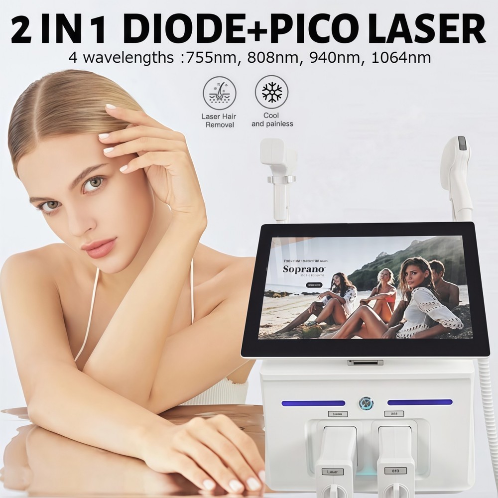 2 In 1 808nm Diode Laser Hair Removal & Nd Yag Pico Laser Tattoo removal Machine
